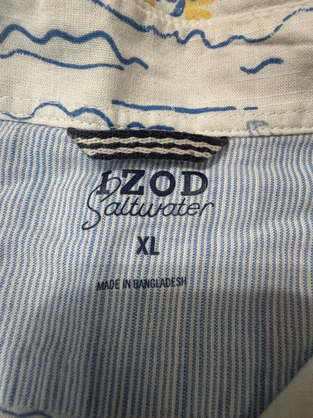 Izod Men's Light Blue Tropical-Print Short-Sleeve Button-Down Shirt Size XL - Picture 7 of 10